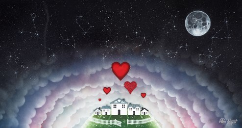 Loving Neighbourhood by Chloe Nugent - Original Glazed Mixed Media on Board